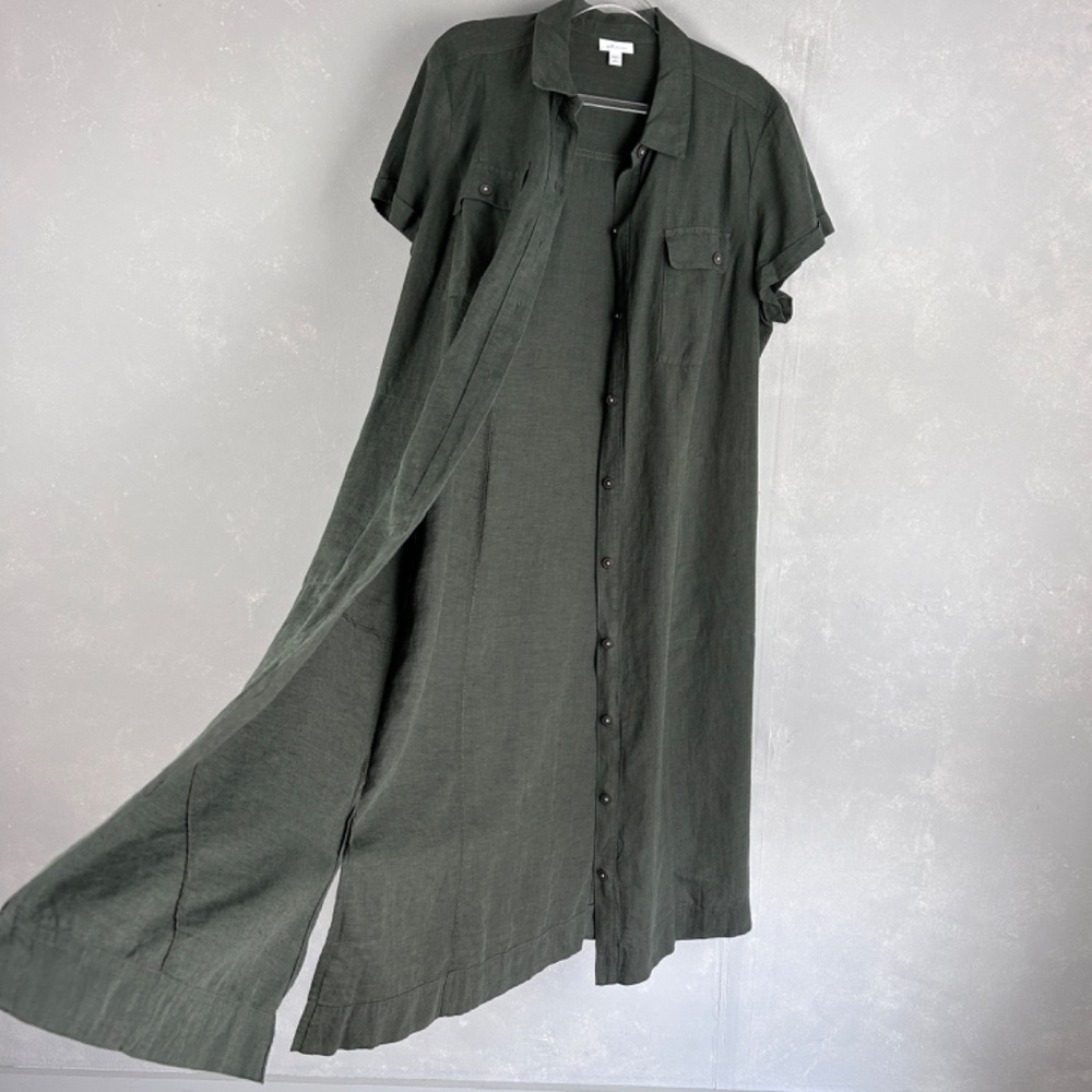 J. Jill midi shirt dress plus size 2X 100% linen green button up short sleeve - Picture 11 of 14